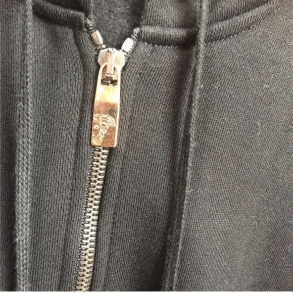 Versace Collection Hoodie Jacket Leather Cotton Sleeves Zip Up Hood Coat Logo MS - Picture 13 of 16